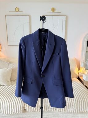 Theory Navy Blue Tailored Single Button Blazer Size 2